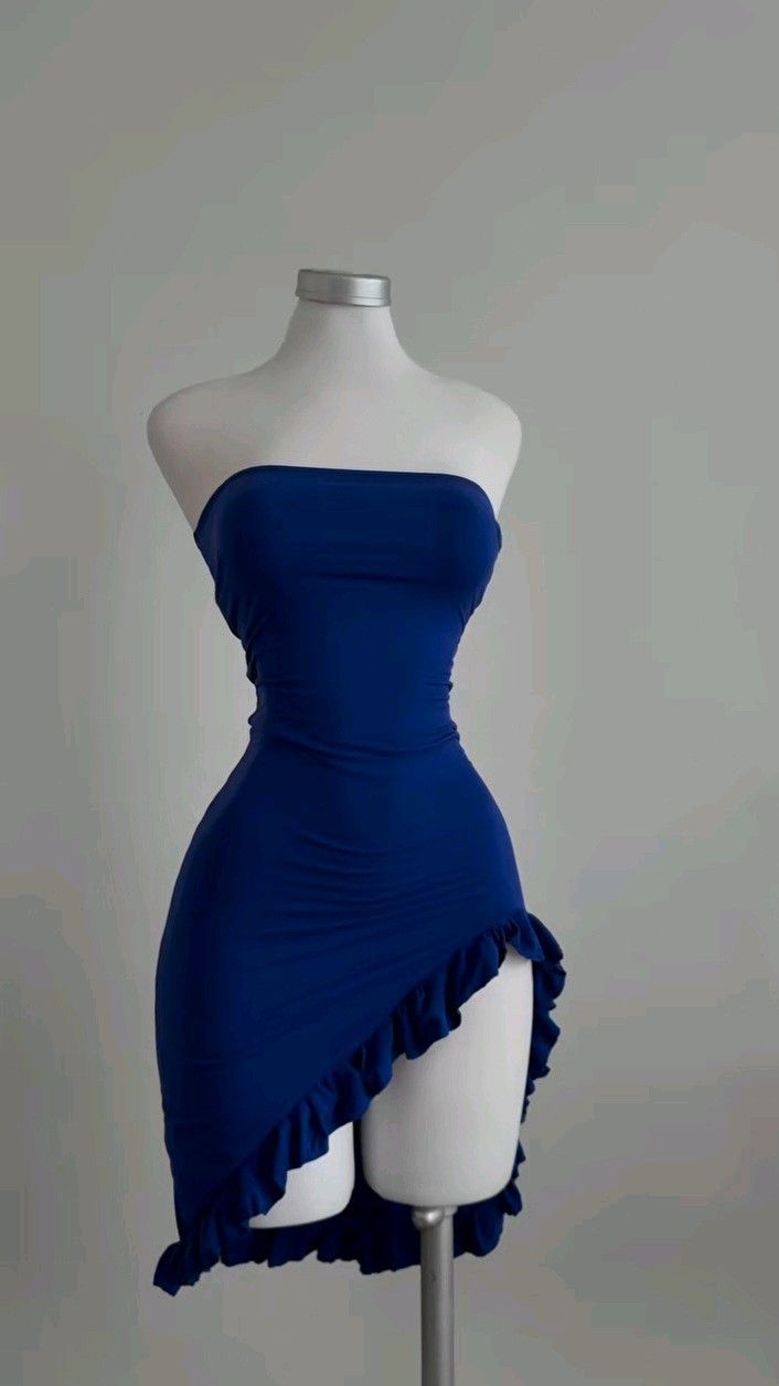 Blue tube top waist sexy irregular skirt short skirt homecoming dress R3121