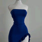 Blue tube top waist sexy irregular skirt short skirt homecoming dress R3121