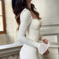 White sexy pleated hip skirt lace lace sleeves mini skirt homecoming dress R2418