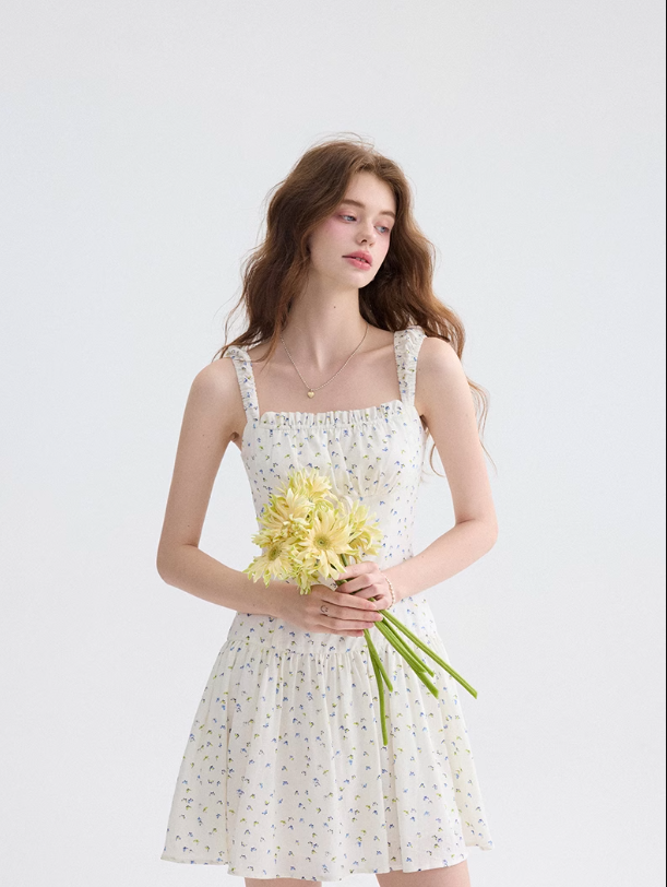 French floral suspender skirt pastoral style dress short skirt holiday style skirt R2800