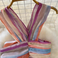Dopamine wear rainbow stripes gradient halter neck long skirt V-neck waist A-line big swing dress R0377
