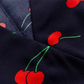 2025 Summer New Black V-neck Short Sleeve Cherry Print Wrap Long Dress R0920