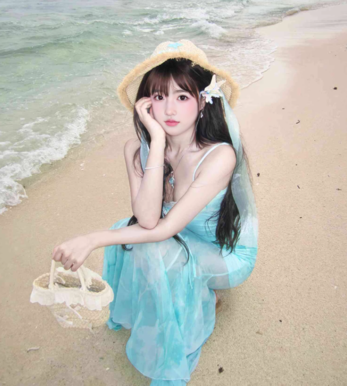 Gentle mint green floral sling dress beautiful waist slim hip skirt R0506