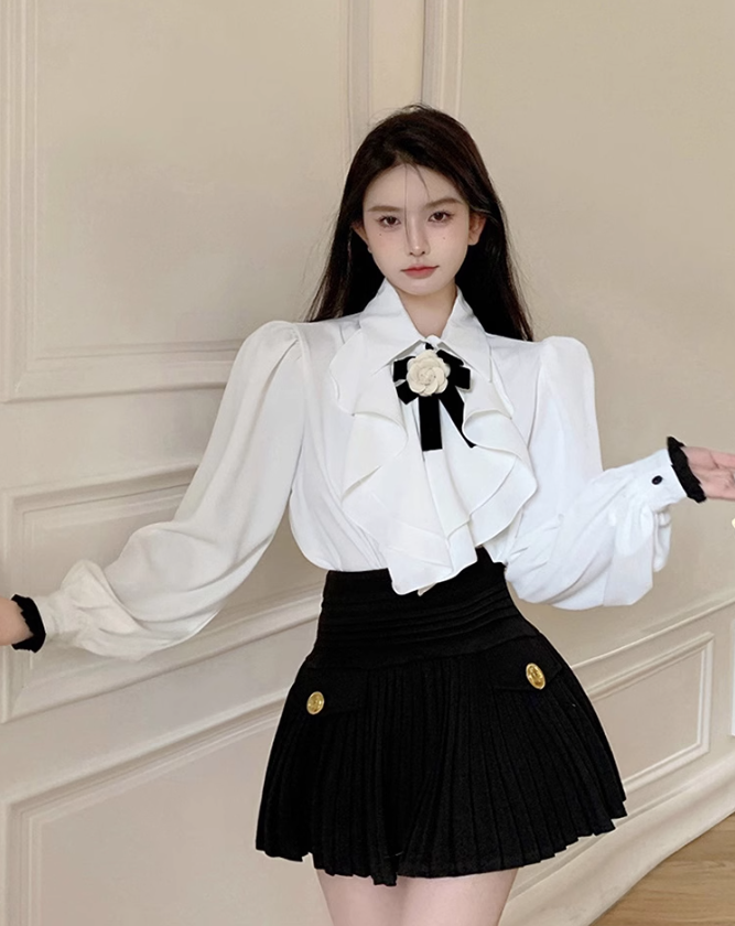 French tea break design shirt top 2025 pure desire sweet pleated skirt suit R1412