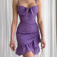 Purple floral sling fresh waist cute ruffled skirt short skirt homecoming dress R3185