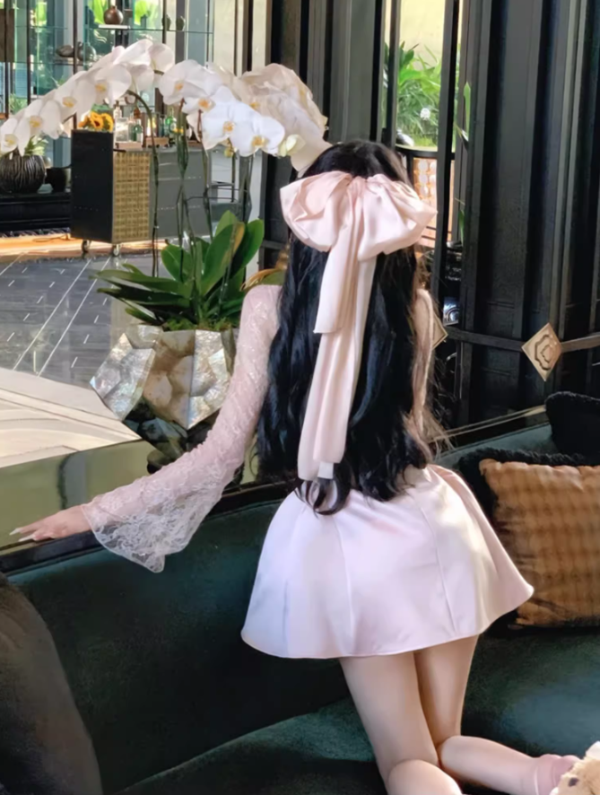 Thousands of gold lace long-sleeved dress 2025 sweet fluffy waist princess dress R1387