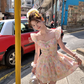 Square neck small flying sleeve waist suspender dress women's summer French skirt R4827