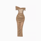 French high-grade mesh one-shoulder dress 2025 pleated waist hip skirt R1222