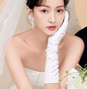 Off-white satin glossy medium-length wedding dress gloves     S6235