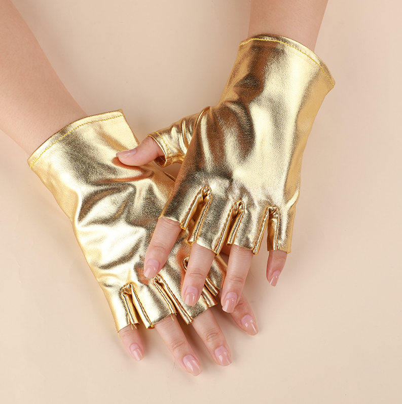Patent leather stage performance gloves half finger men and women performance waterproof non-slip cosplay     S6265