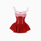Sweet and spicy design lace plaid suspender top 2025 pure desire style skirt suit R1175