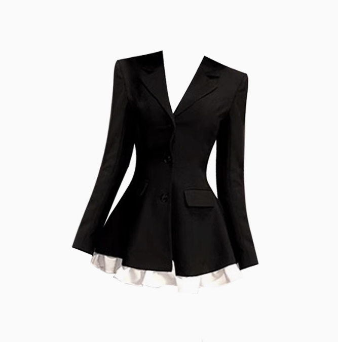 High-grade contrast color stitching waist suit skirt 2025 sister style A-line dress R1122