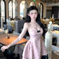2025 Golden Lace Suspender Skirt Bowknot Backless Puffy Princess Skirt R1110