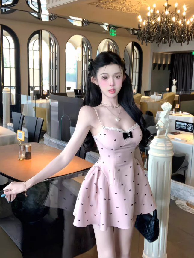 2025 Golden Lace Suspender Skirt Bowknot Backless Puffy Princess Skirt R1110