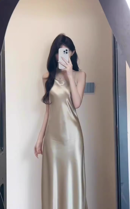 French style lady's suspender dress new summer style high-end exquisite acetate satin banquet dress R0435