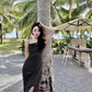 Burgundy Temperament Pleated Suspender Dress Satin Slim Irregular Inner Skirt R1428