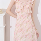 French dress new summer design niche temperament high-end pink floral waist skirt R4217