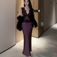 Sexy satin lace deep V-neck dress French sexy evening dress high-end R1619