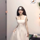 White suspender dress gentle temperament high-end dress waist A-line princess dress R0458