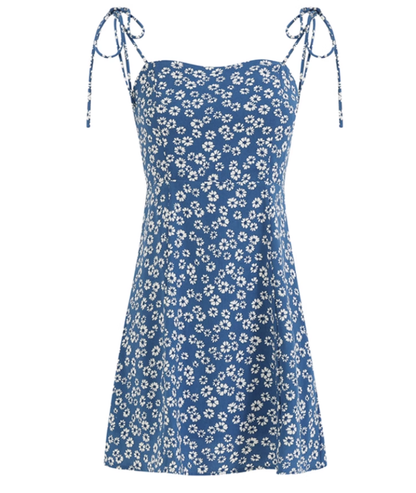 French holiday short blue 2025 new floral suspender dress R2654