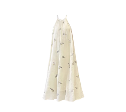 Lily of the valley embroidered halter neck dress new textured off-shoulder sleeveless long dress R0101