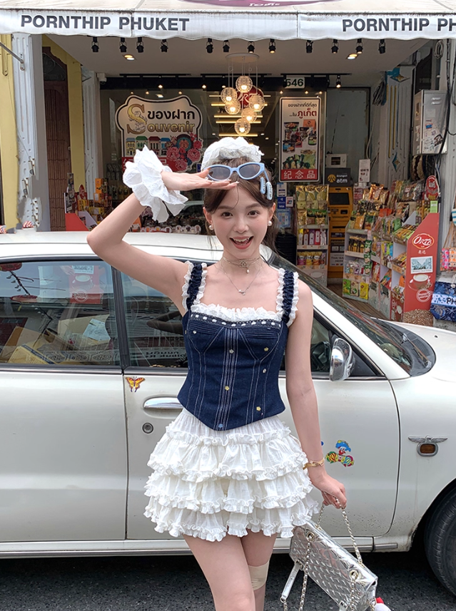 Short white high waist A-line cake skirt for women summer tall and slim skirt R4867