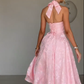 Pink suspender satin halter neck deep V sexy waist slim long skirt homecoming dress R3855