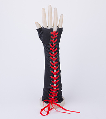 Lace-up fingerless gloves long black satin gloves elbow length suitable for wedding engagement Halloween party     S6219