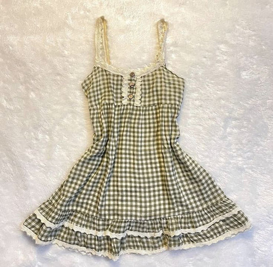 Retro checkered suspenders waist slim mini skirt homecoming dress R2681
