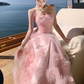 Pink flower suspender dress gentle temperament beautiful dress R0800