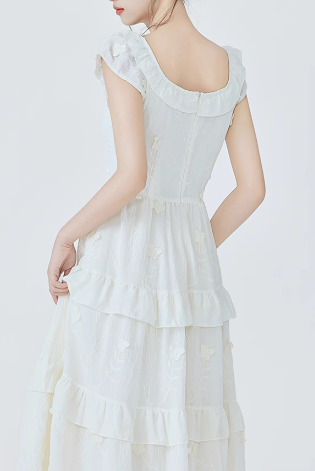 Tea break French gentle style sweet dress new waist temperament long dress R2378