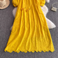 Rose Story Same Style Mid Sleeve V-Neck Yellow Dress Summer French Loose Skirt R0313