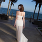 French pure sexy see-through white mesh flower tube top dress holiday temperament hip long skirt R0226
