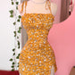 Retro Yellow Floral Sling Waist Sexy Miniskirt Homecoming Dress R3122