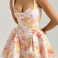Retro floral white bottom suspender waist puffy princess dress homecoming dress R2942