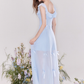 Holiday-style bow-knot two-way design French waist blue dress R4541