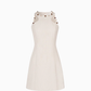 French style high-end holiday style beige round neck waist slim petite A-line dress R3344