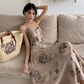 Fairy new Chinese style ink-dyed dress design backless holiday style suspender long dress R1724