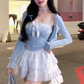 Large size French pure desire style sweet spicy cardigan sling puffy cake skirt suit R1845