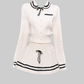 College style doll collar long-sleeved knitted cardigan 2025 contrast color A-line skirt suit R1292