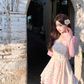 French floral dress women's summer pink sweet suspender short skirt R3834