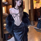 Hot Girl Colorblock Tube Top 2025 Large Size Sexy Satin Hip Skirt Set R1064