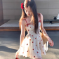 Red printed waist suspender dress summer slim a-line skirt French style petite skirt R4779