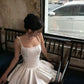 White pearl suspender slim body, irregular skirt, homecoming dress R2513