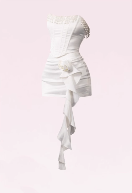 Pure desire design pearl chain tube top 2025 large size rose ribbon hip skirt suit R1321