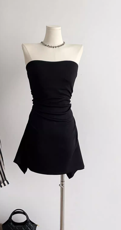 Tube top dress, slimming, elegant, high-end, sleeveless, niche design, high waist R0281