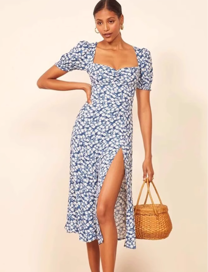 French holiday style long blue 2025 new dress R2605