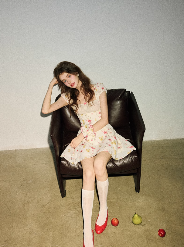 French short-sleeved dress short skirt summer petite short skirt floral princess dress female summer R3489