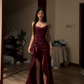 Dark blue halter-neck fitted waist slim slit sexy long ball gown R8069