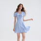 French blue lapel dress petite short skirt puff sleeves short A-line skirt for women R3560